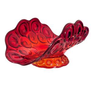 Vintage MCM LE Smith Moon  Stars Red Amberina Glass Fruit Bowl Retro Americana